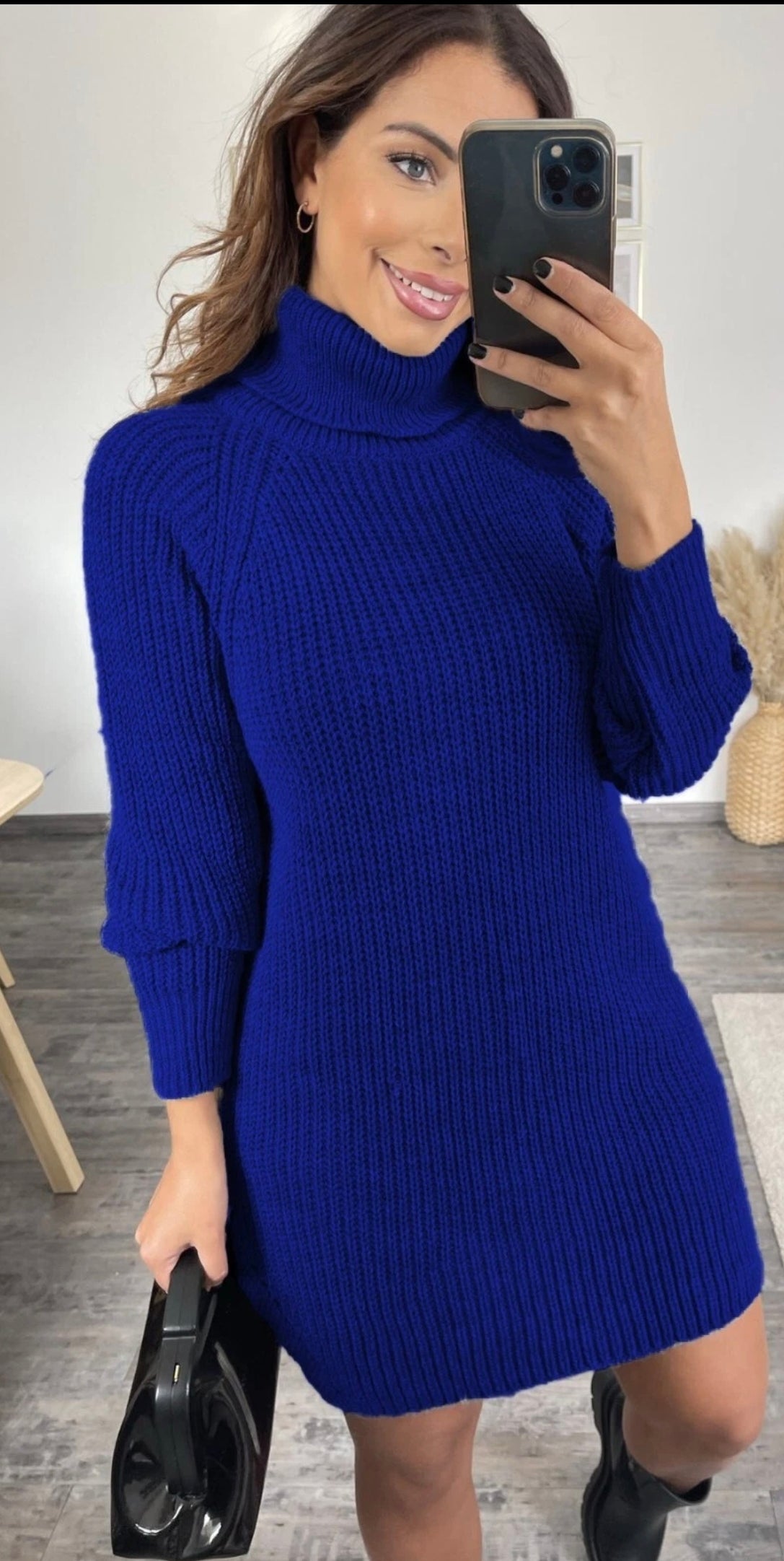 Ladies Chunky Knit Roll Neck Jumper Dress (Oversized)