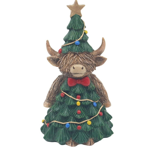 Christmas Tree Highland Cow Resin Ornament
