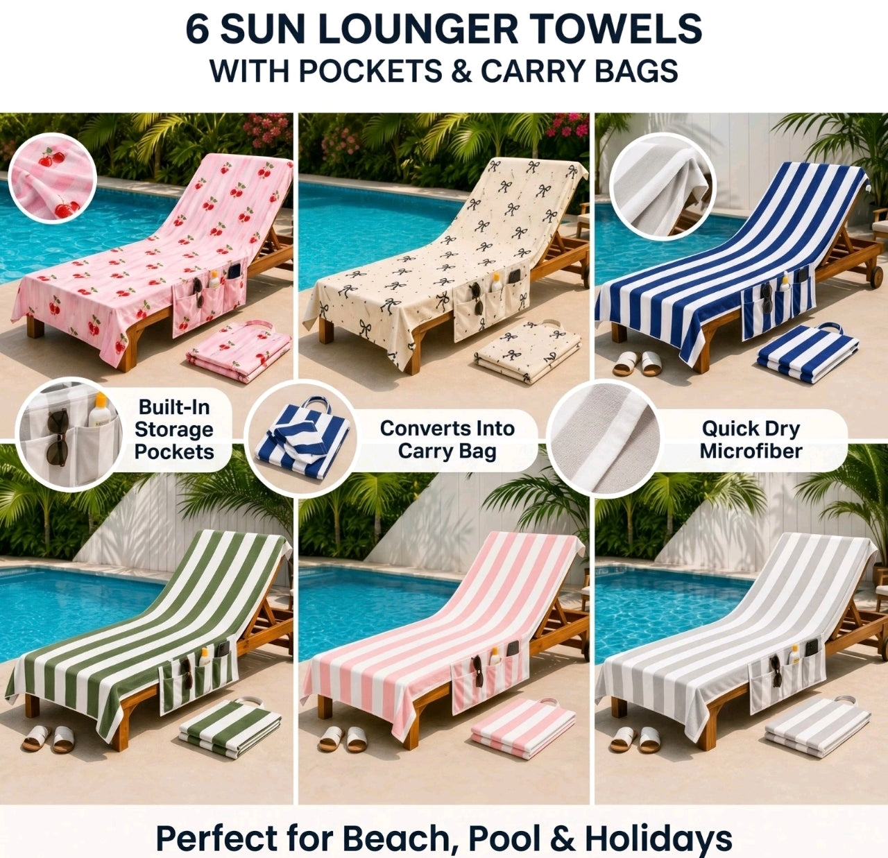 Sun Lounger Beach Towel With Pockets