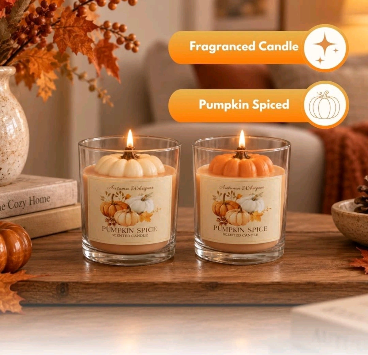 2pc 3D Pumpkin Spice Scented Candles