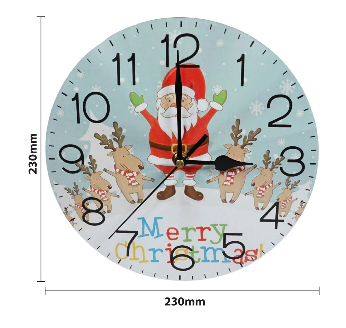 9" Santa & Reindeer Christmas Wall Clock