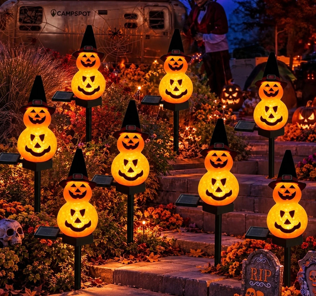4pc Pumpkin Witch Solar Stake Lights