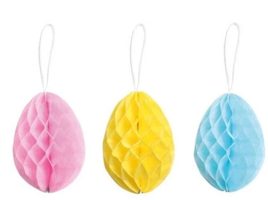 Set Of 3 Hanging Honeycomb Easter Egg Decorations
