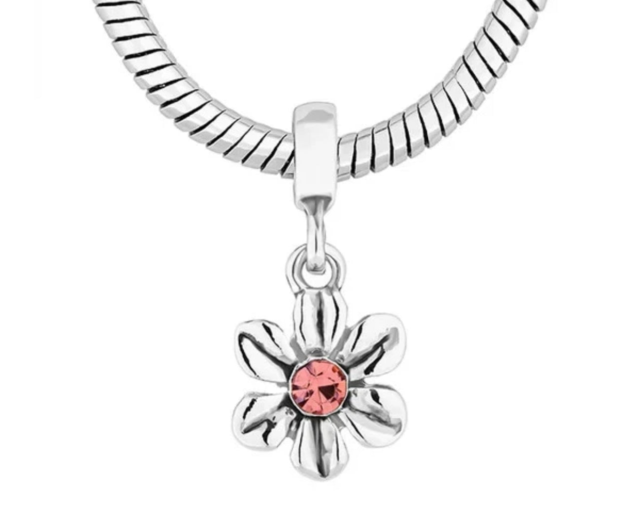 Pink & Silver Flowery Diamond Style Charm Bracelet