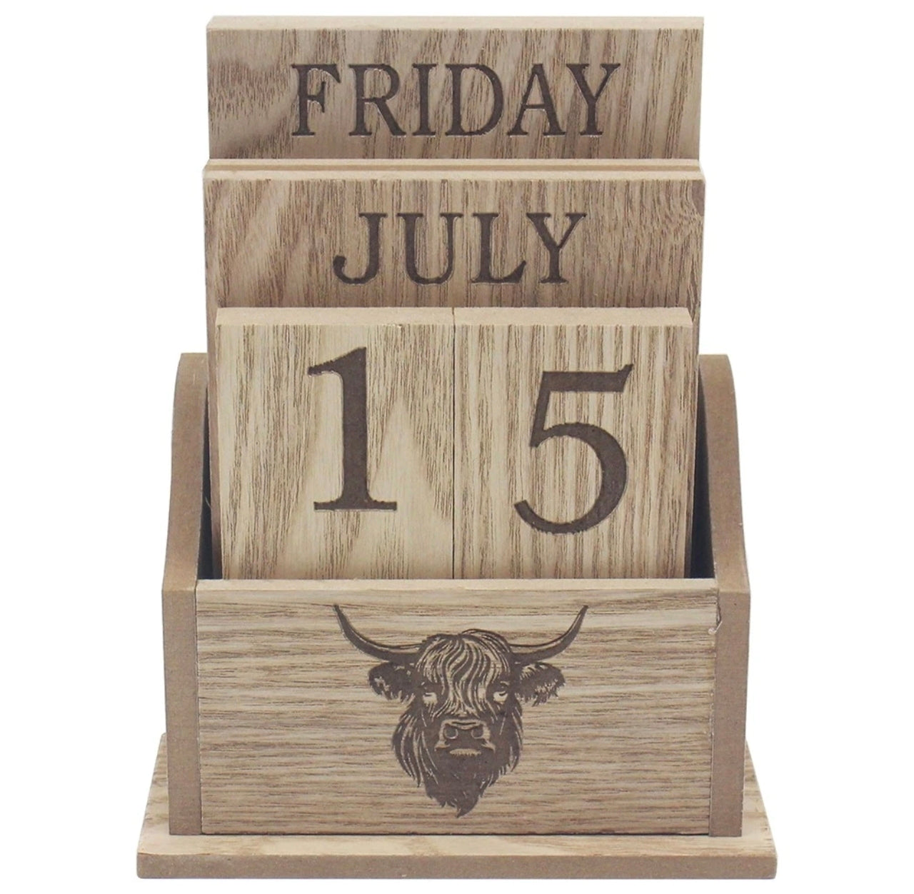 Highland Cow Wooden Perpetual Calendar