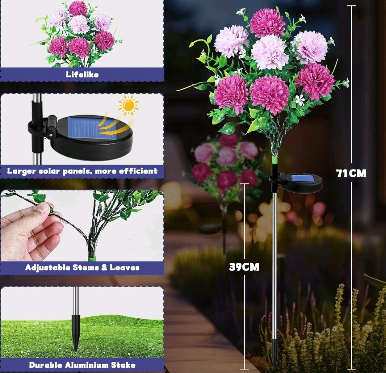 2pk Solar Flower Stake Lights