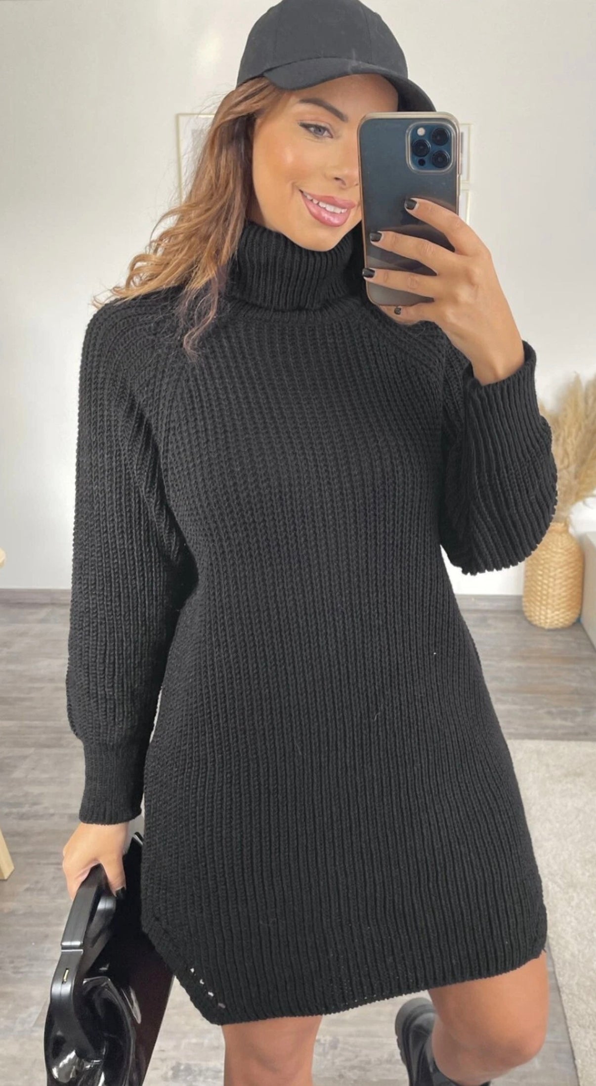 Ladies Chunky Knit Roll Neck Jumper Dress (Oversized)