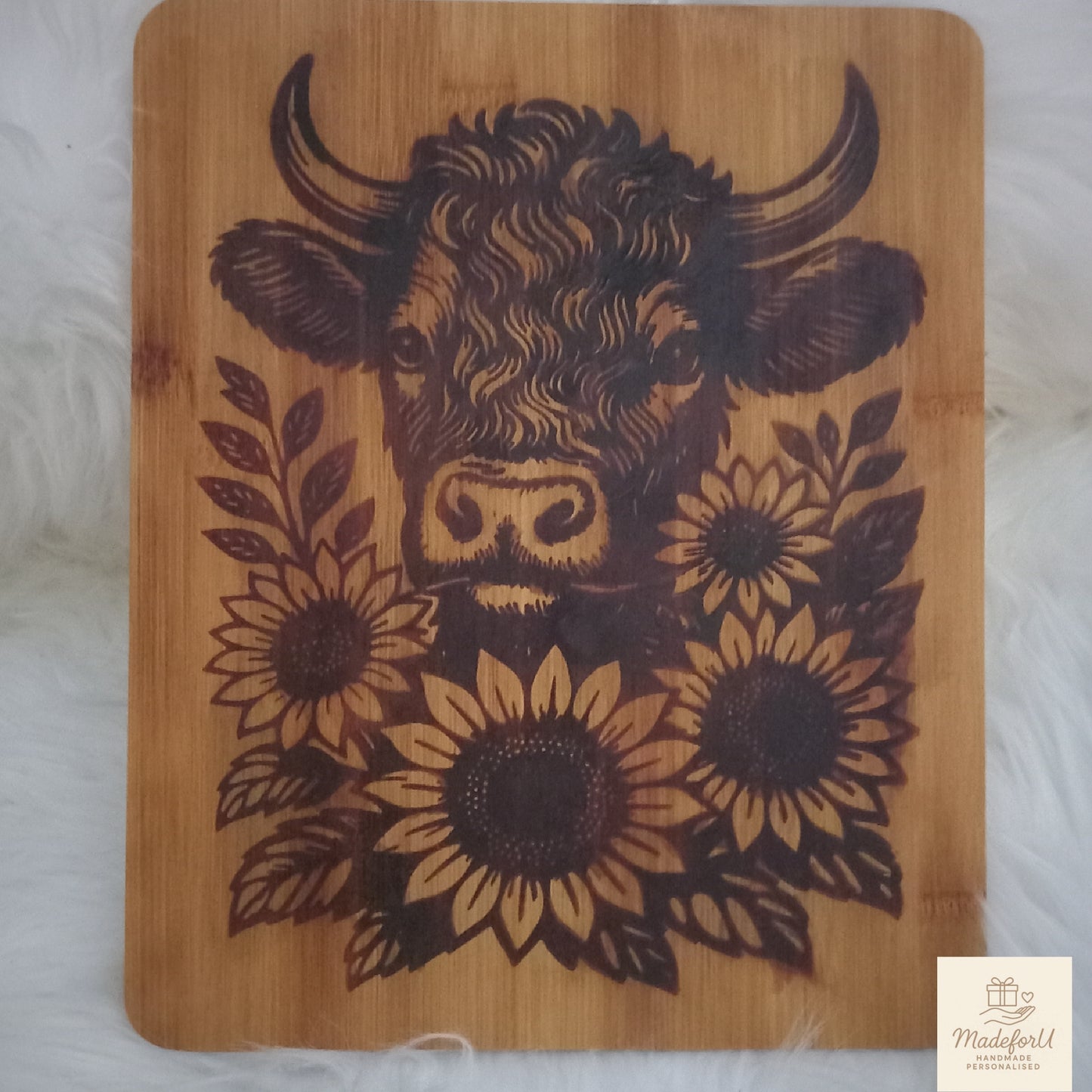 Handmade Highland Cow Printed Chopping Board