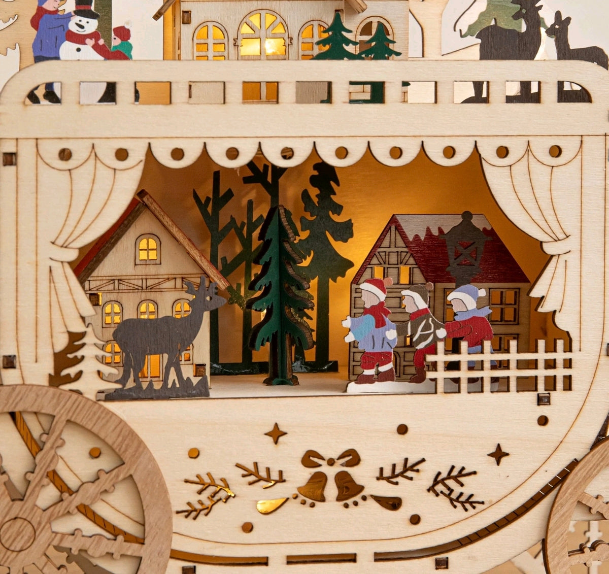 25cm Light Up Festive Village Carriage