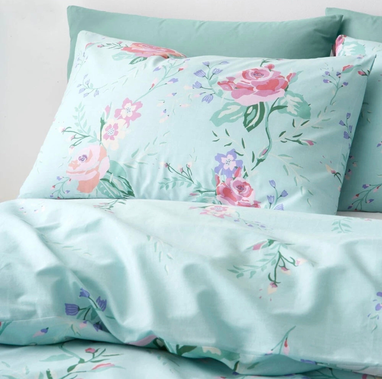 Duck Egg Rose Duvet Set
