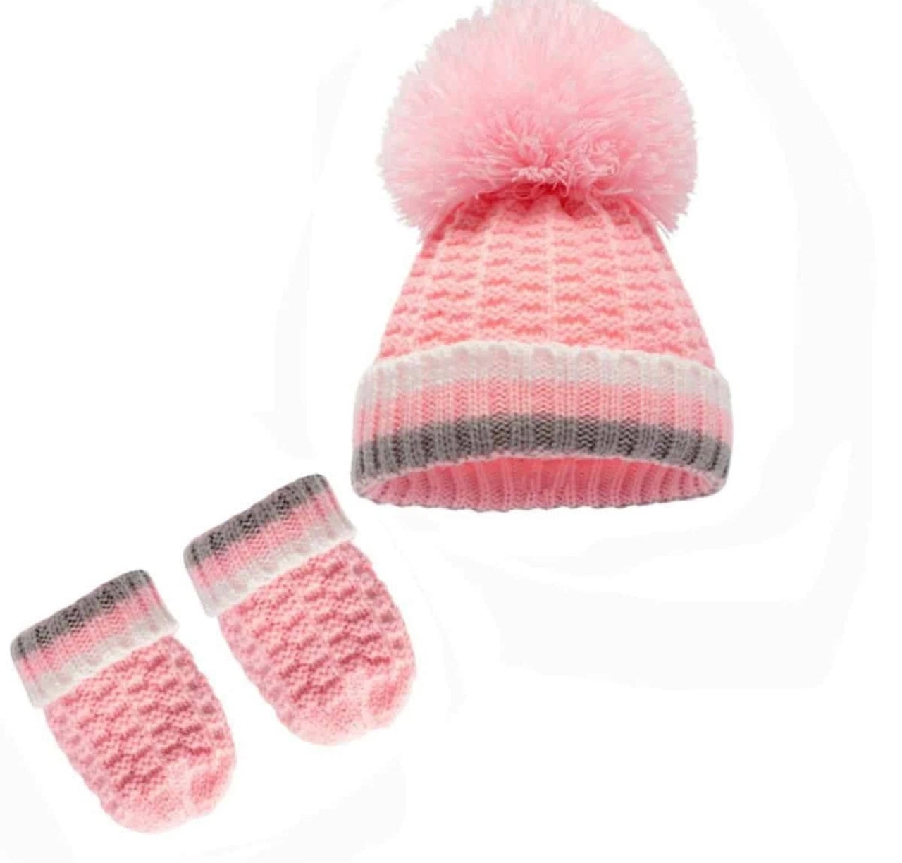 Ribbed Baby Pom Pom Hat & Mittens