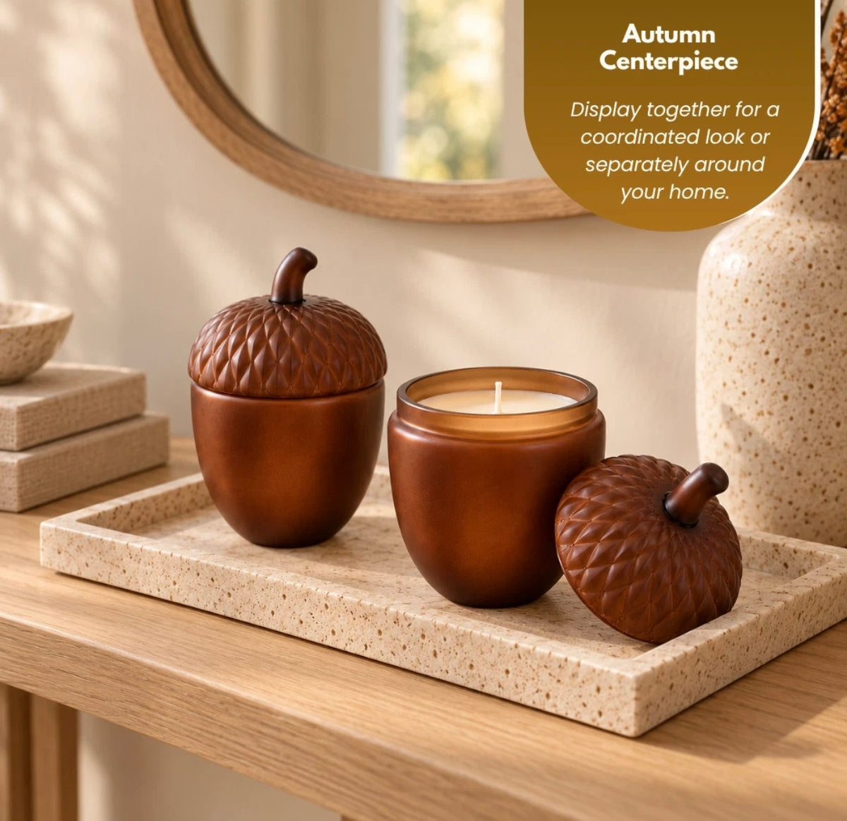 Set Of 2 Acorn Candles Autumn Scented