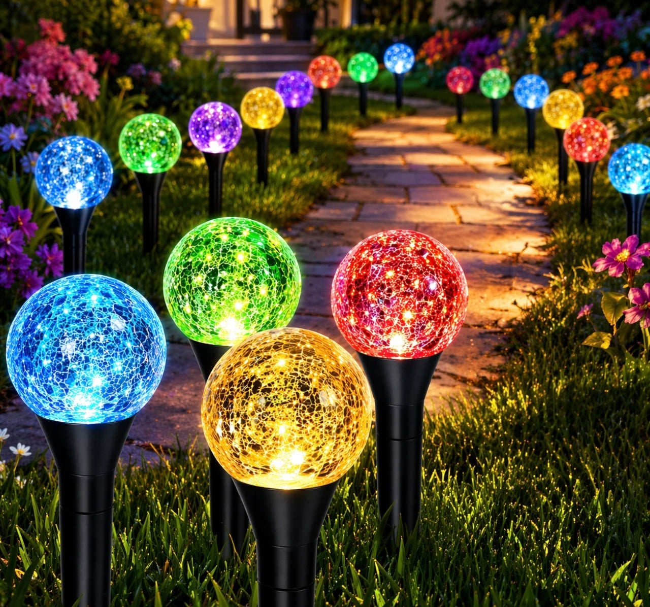 20 LED Multicolour Crackle Bubble Lawn Stakes