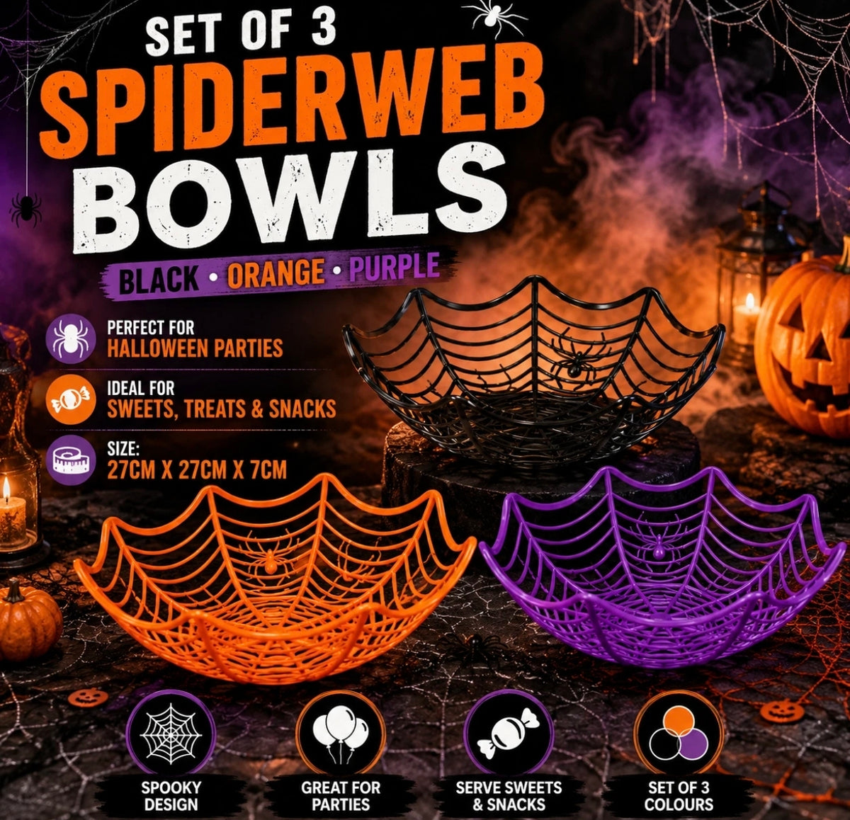 Set Of 3 Spiderweb Serving Bowls