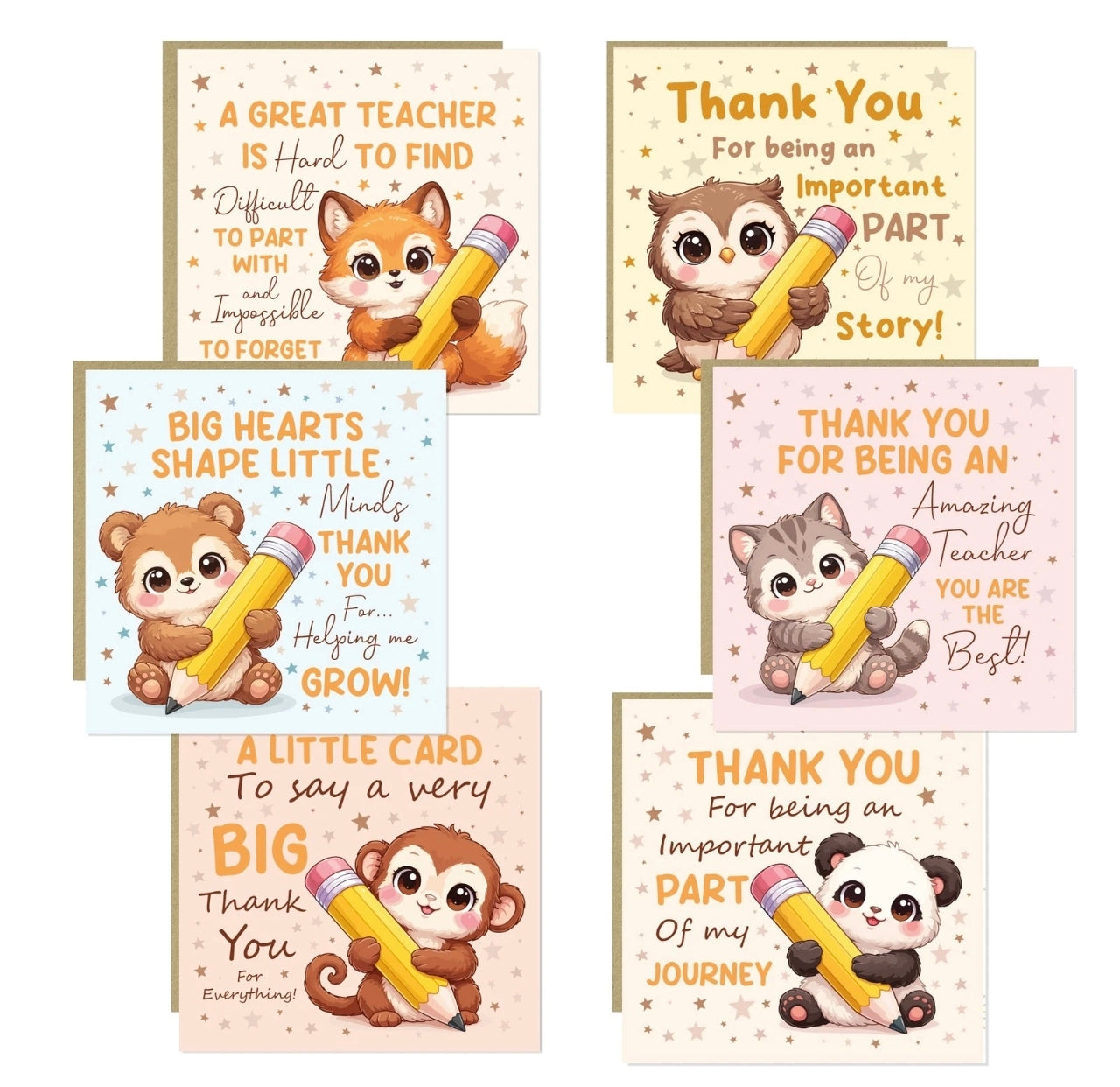 6pk Teacher Thank You Cards