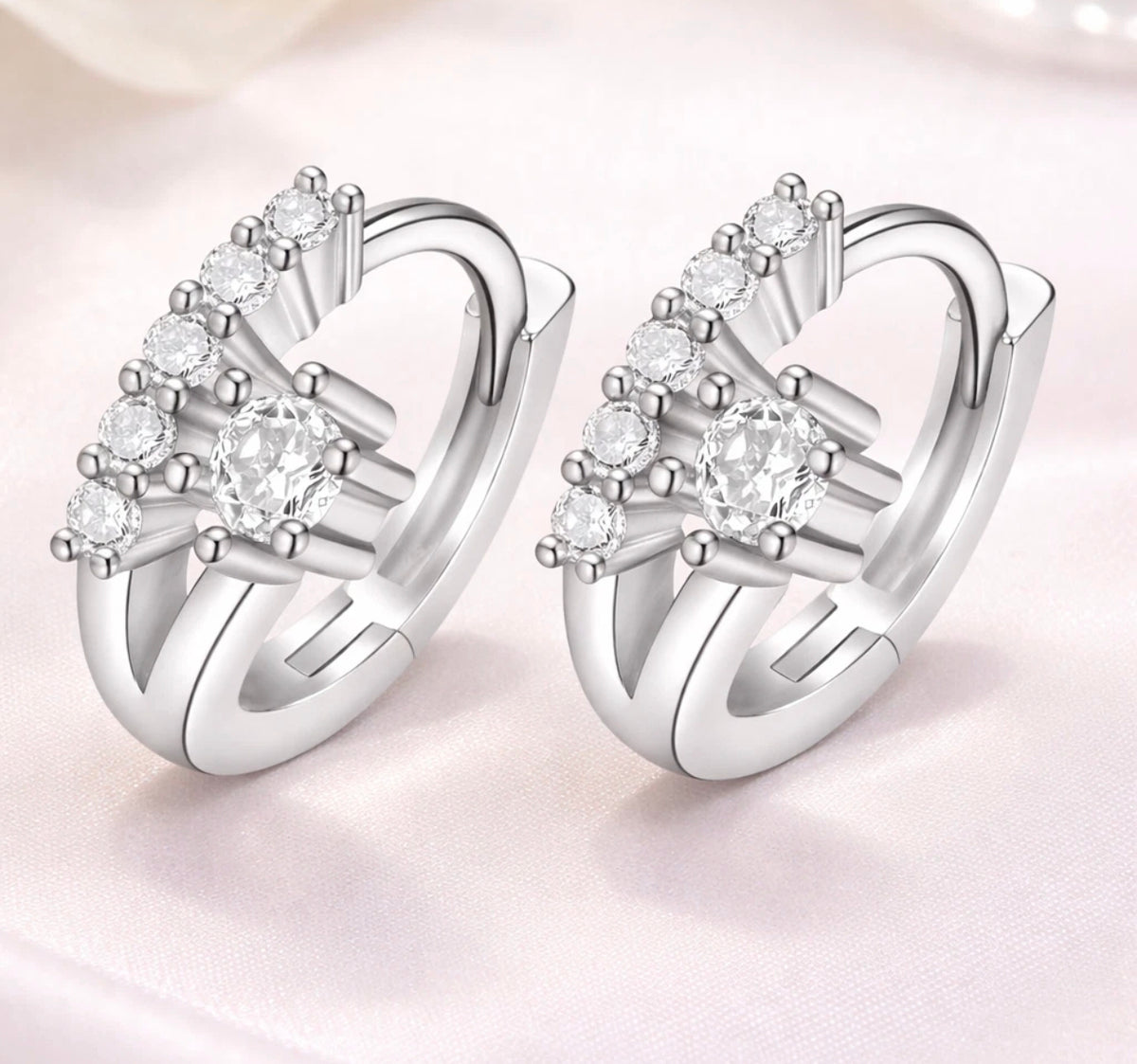 925 Sterling Silver Cz Gem Circle Huggie Earrings