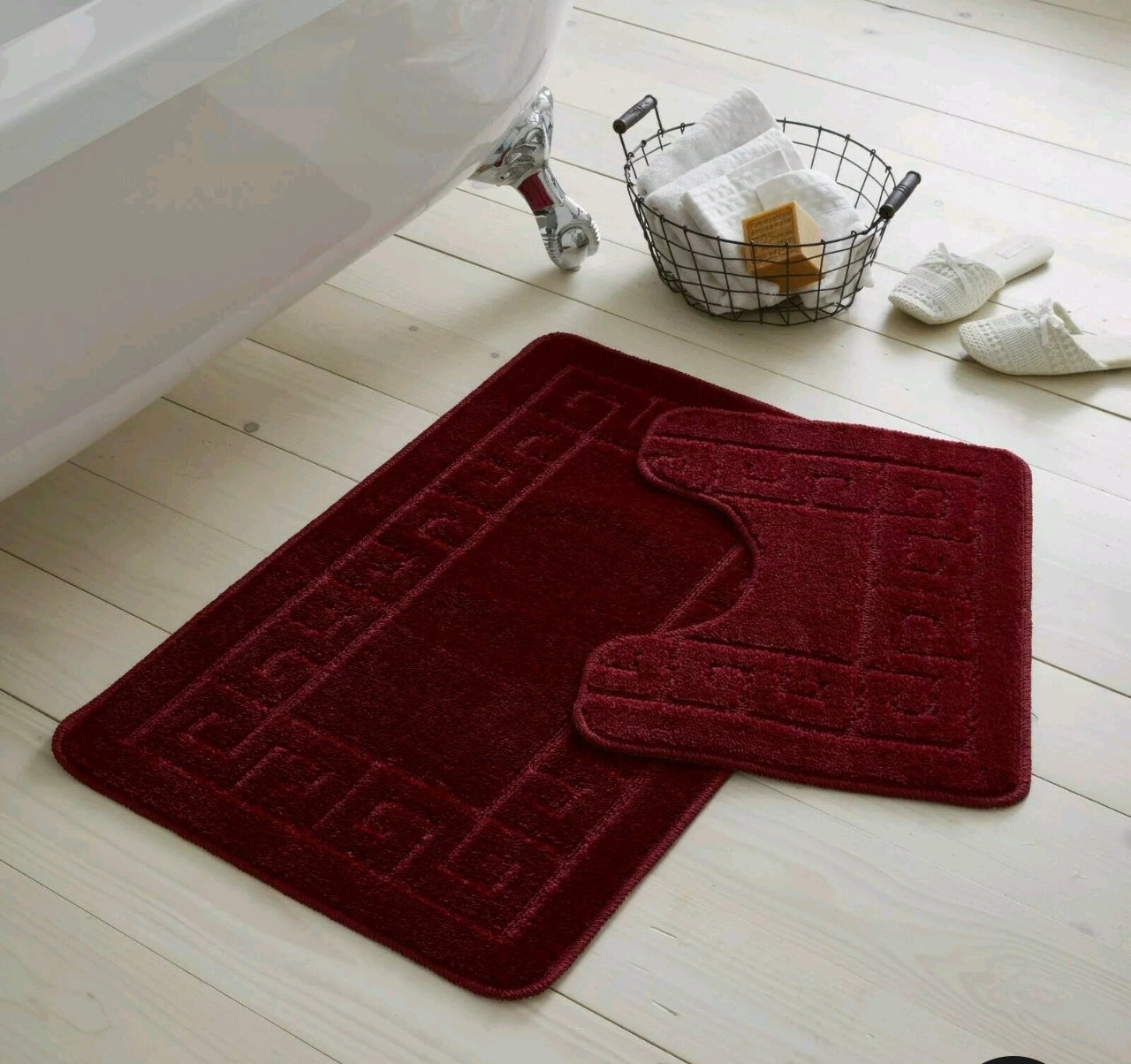 2pc Non - Slip Greek Key Style Bathroom Mat Set