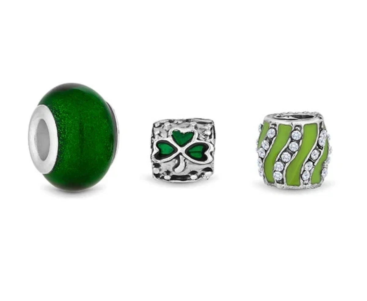 Silver & Green Diamond Style Charm Bracelet