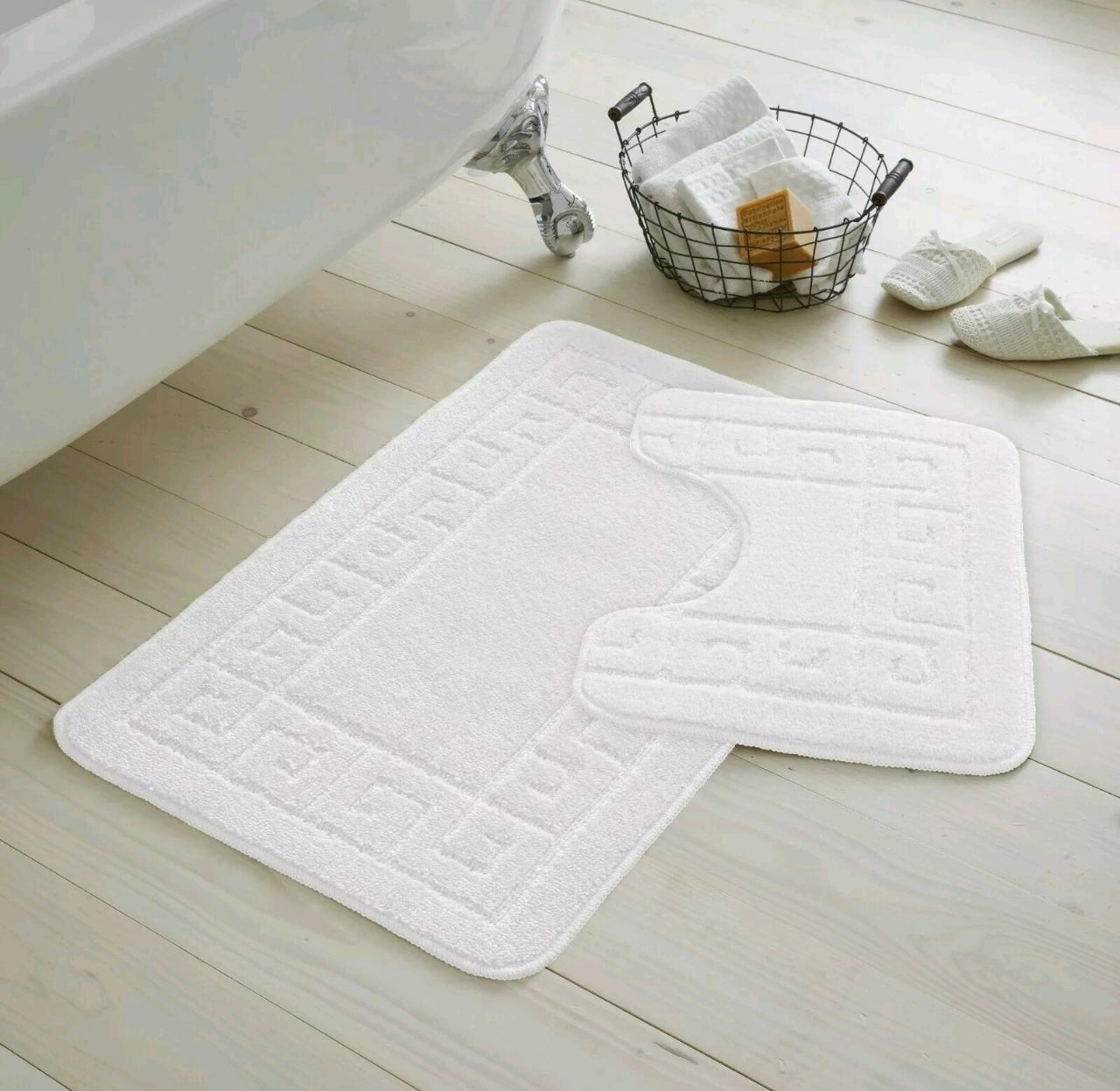 2pc Non - Slip Greek Key Style Bathroom Mat Set
