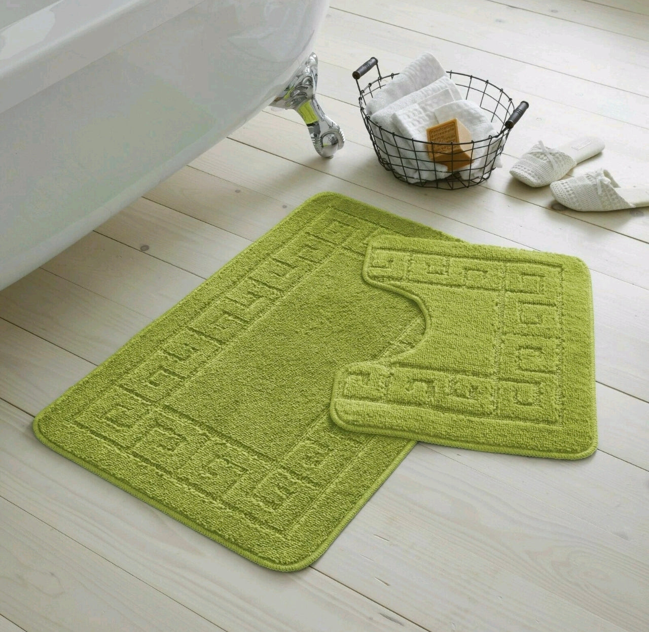 2pc Non - Slip Greek Key Style Bathroom Mat Set
