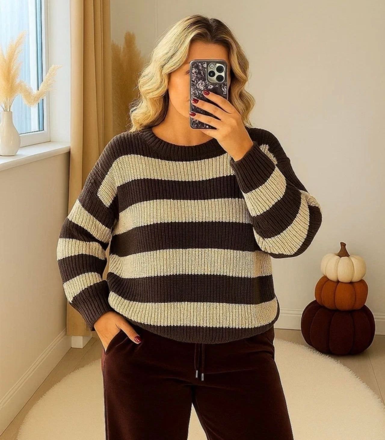 Ladies Chunky Knit Striped Jumper