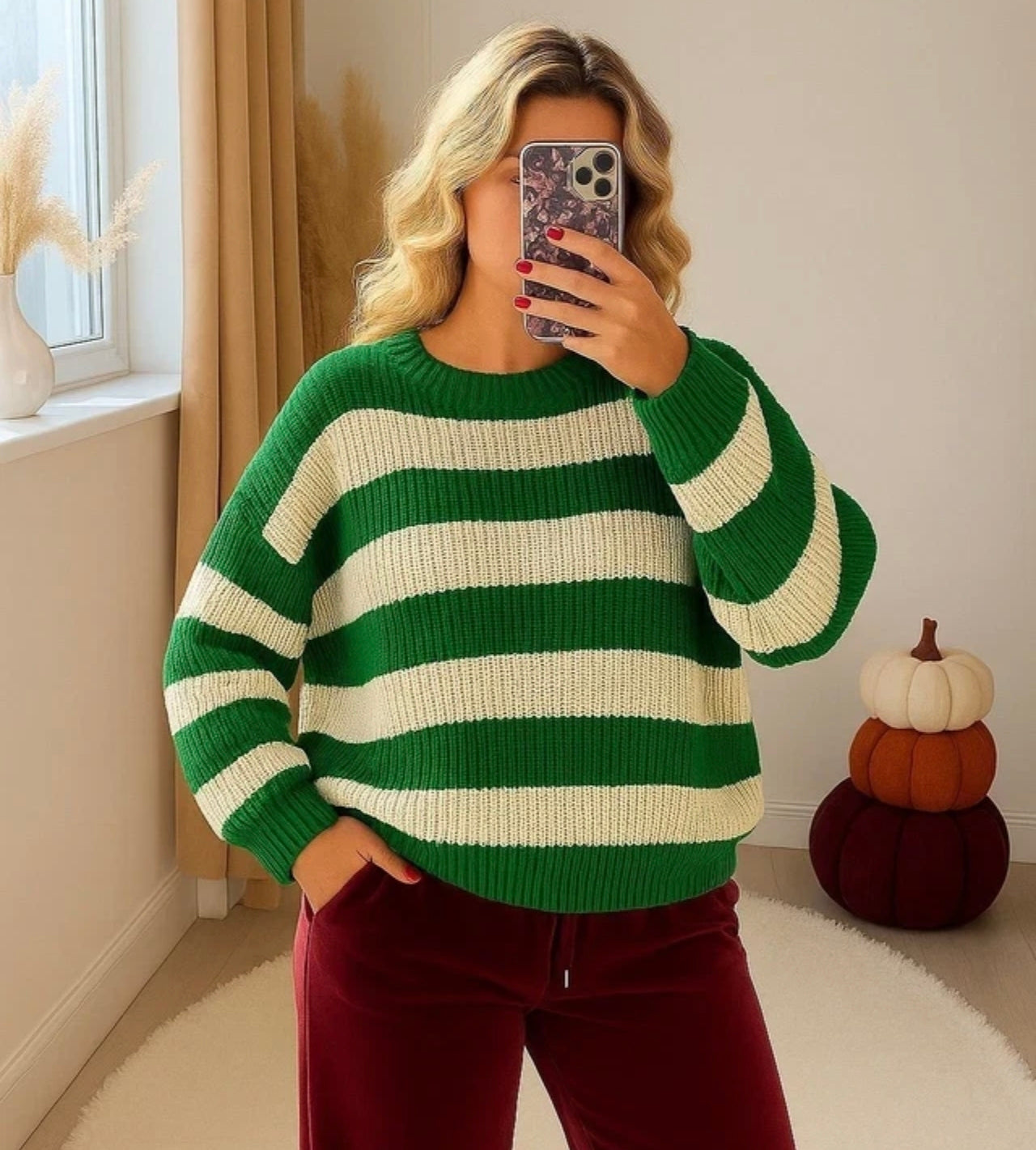 Ladies Chunky Knit Striped Jumper
