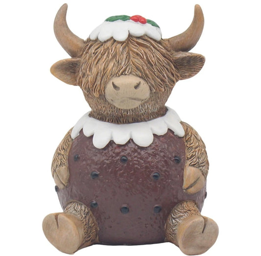 Highland Cow Christmas Pudding Resin Ornament