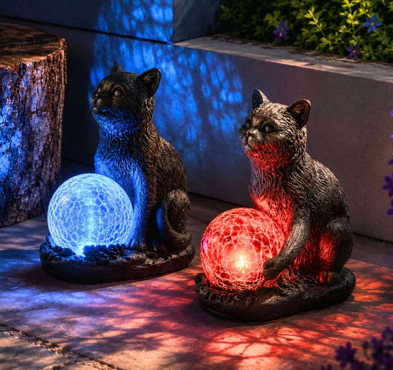 2pc Black Cat Solar Garden Statues