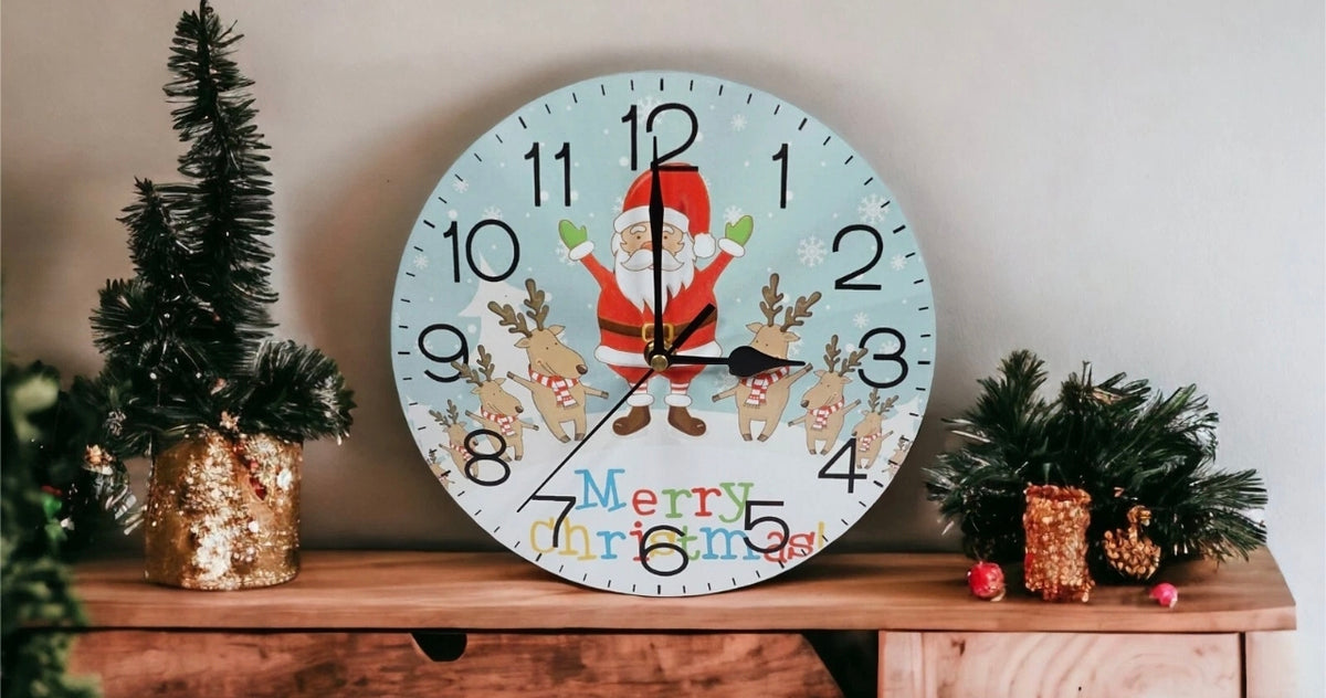 9" Santa & Reindeer Christmas Wall Clock