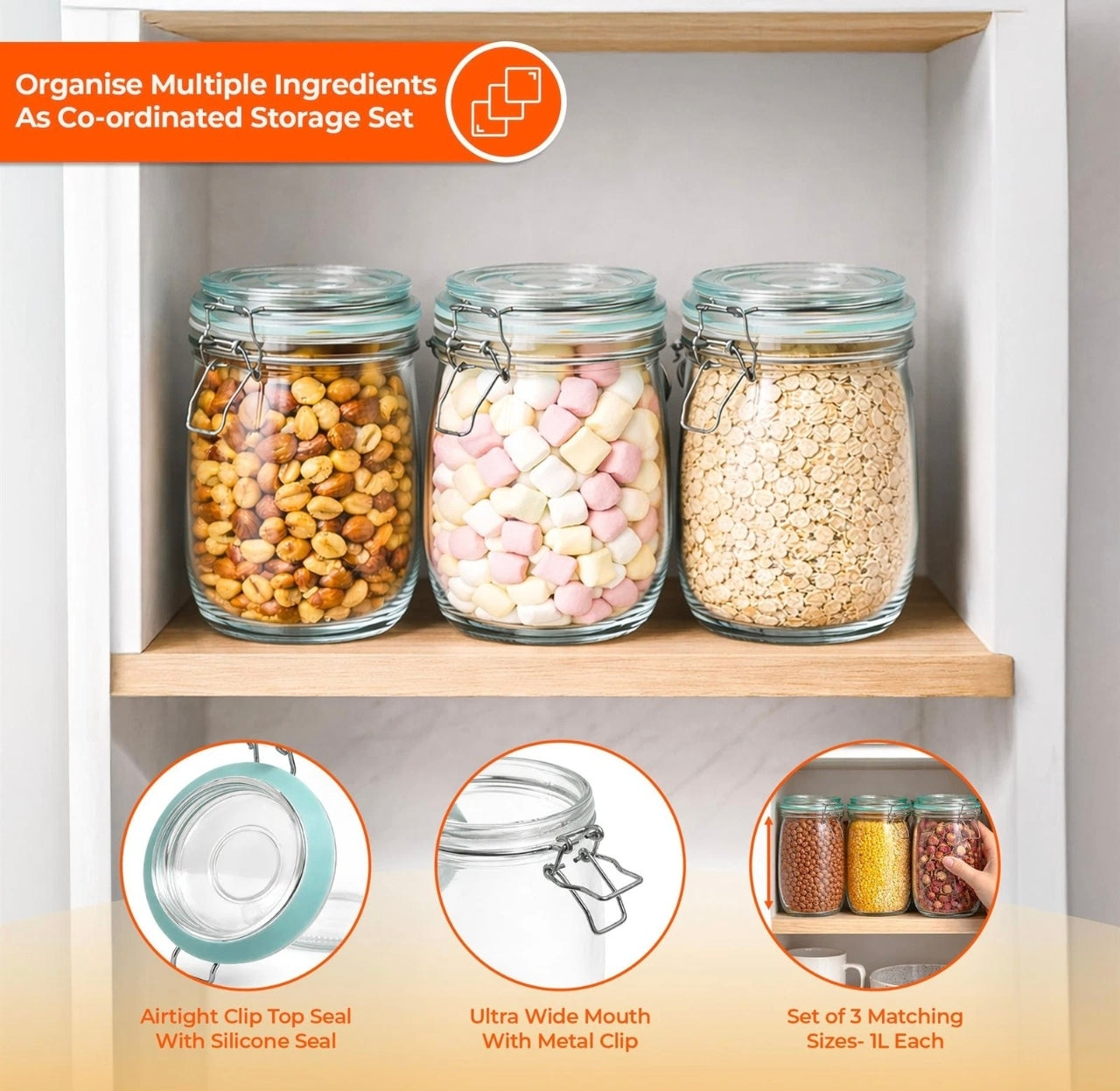 Set Of 3 1L Storage Jars