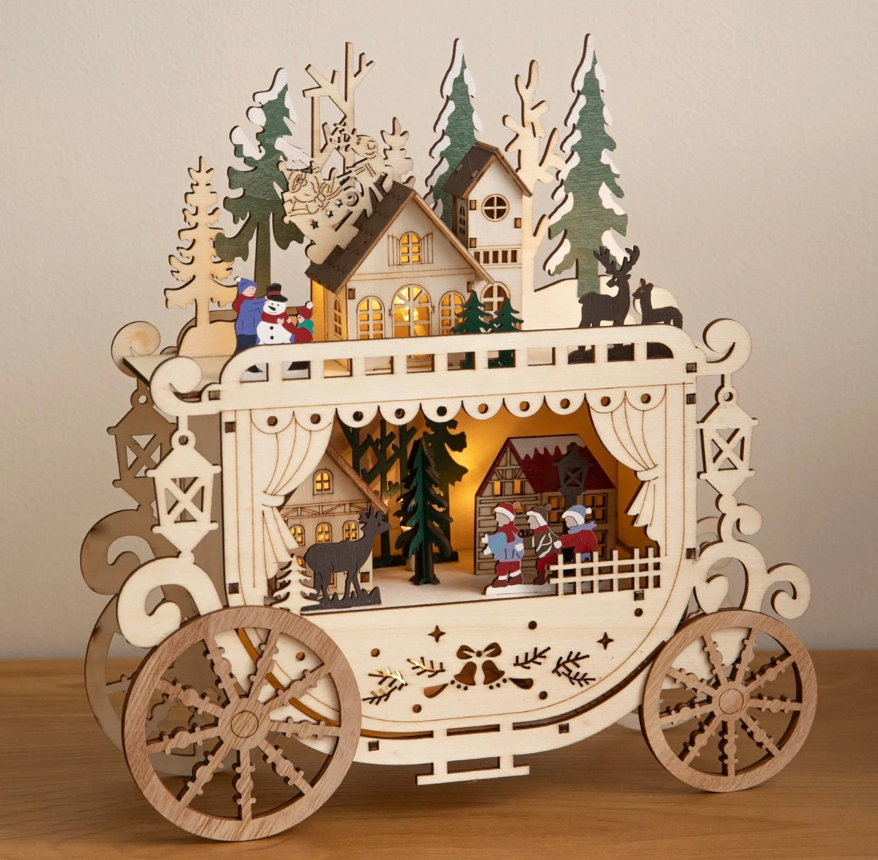 25cm Light Up Festive Village Carriage