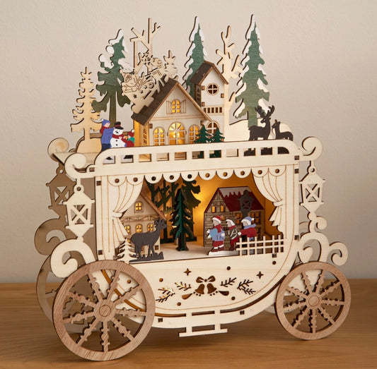 25cm Light Up Festive Village Carriage
