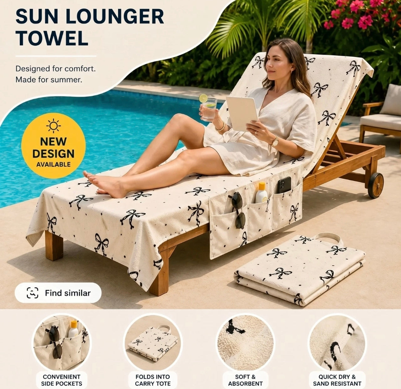 Sun Lounger Beach Towel With Pockets