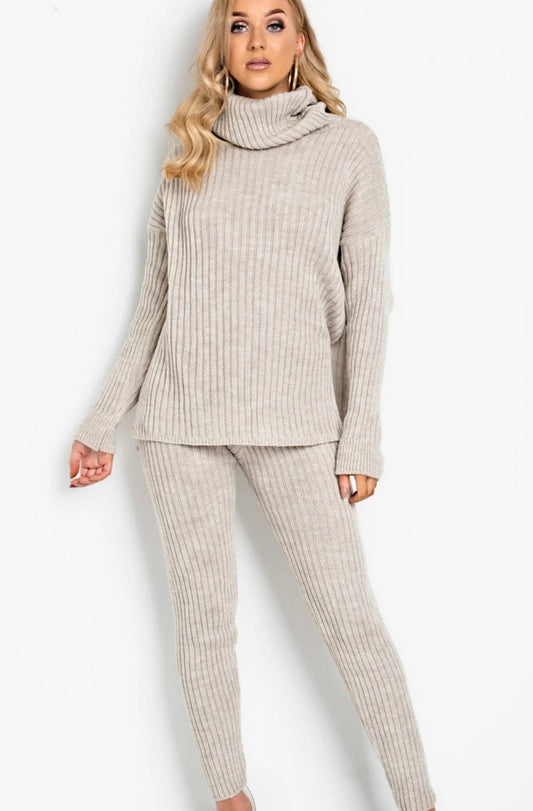 2pc Roll Neck Chunky Knitted Lounge Wear Set