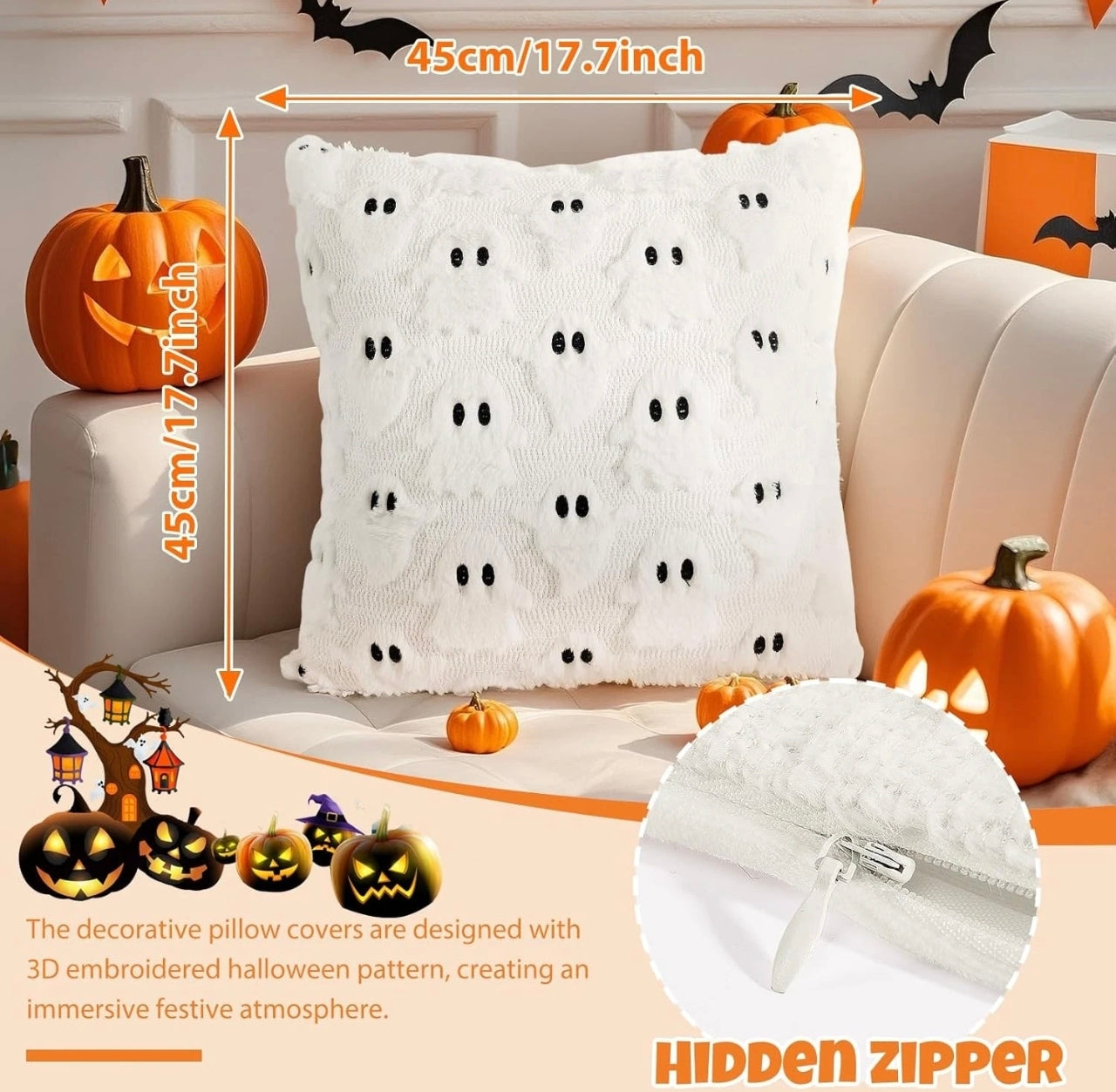 Set Of 2 Plush Ghost Cushion Covers
