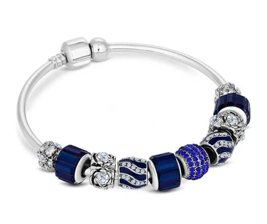 Royal Blue & Silver Diamond Style Charm Bracelet