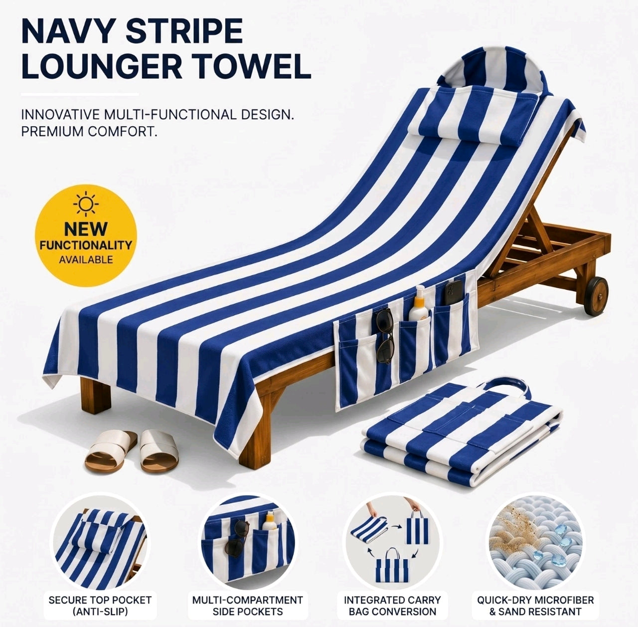 Sun Lounger Beach Towel With Pockets