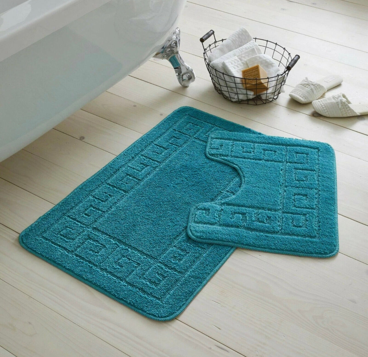 2pc Non - Slip Greek Key Style Bathroom Mat Set
