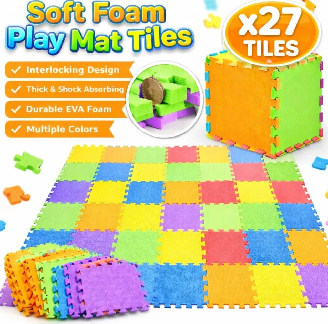 27pc Foam Interlocking Floor Tiles