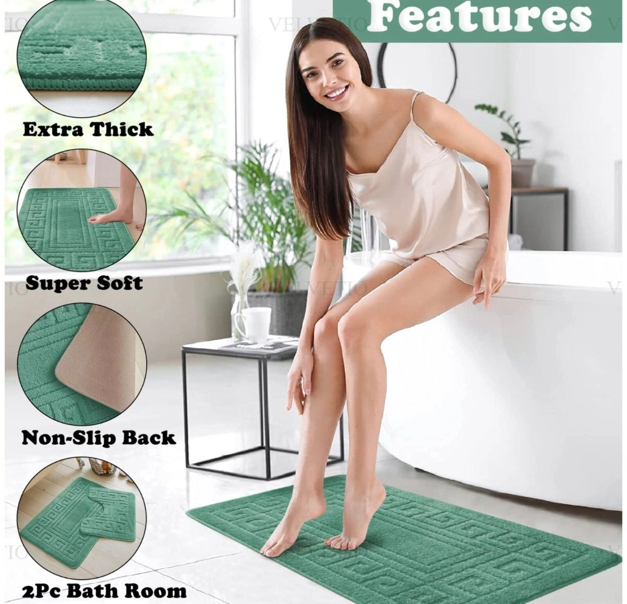 2pc Non - Slip Greek Key Style Bathroom Mat Set