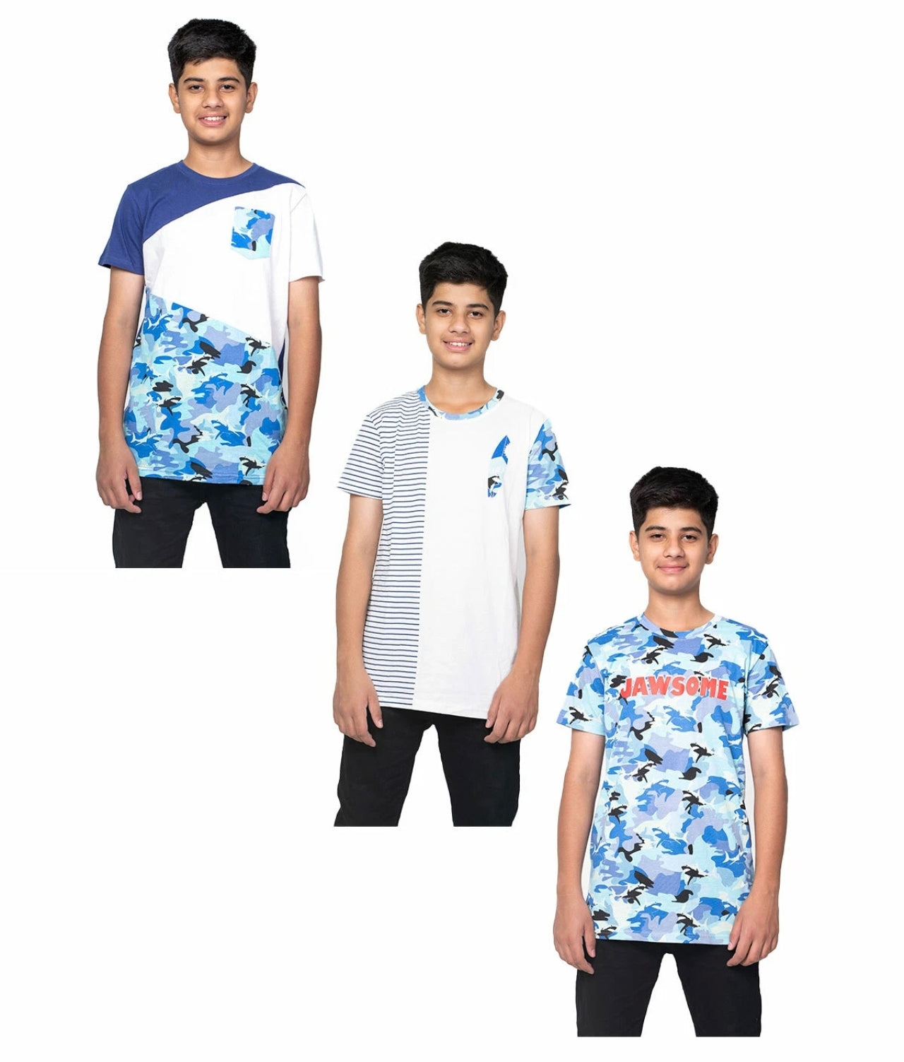 Unisex 3pk Camouflage Panel T-shirts