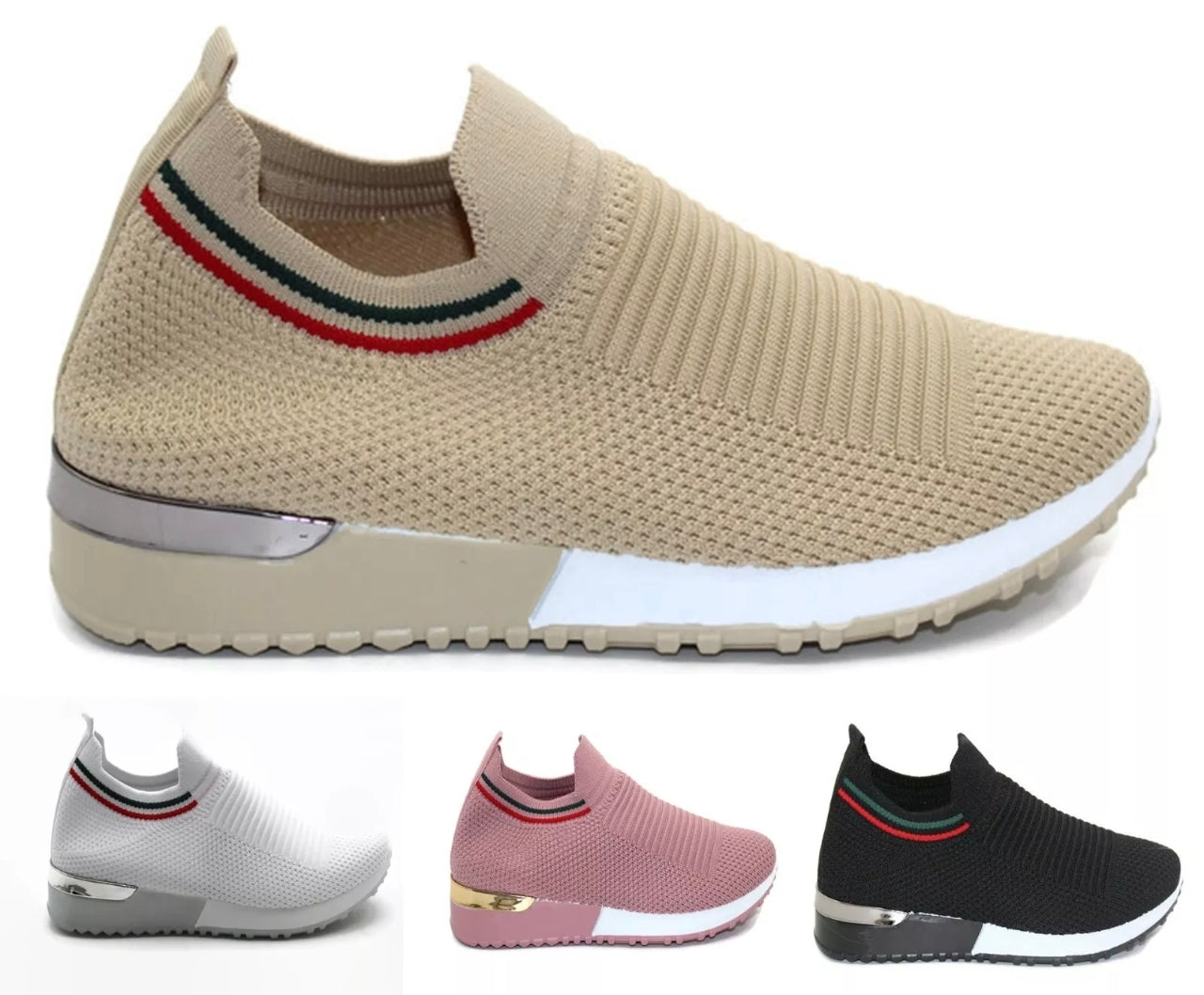 Ladies Slip On Sock Wedge Trainers