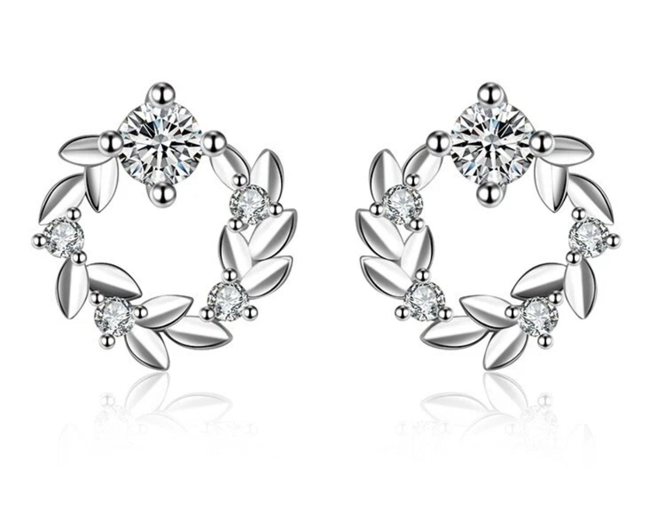 Crystal Leaf Ring Stud Earrings