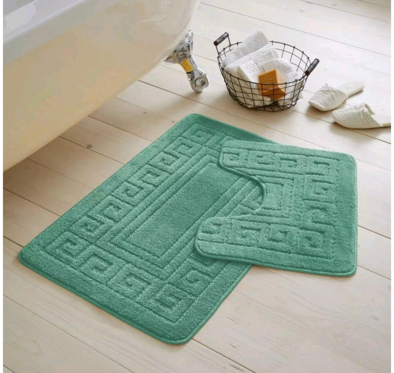 2pc Non - Slip Greek Key Style Bathroom Mat Set