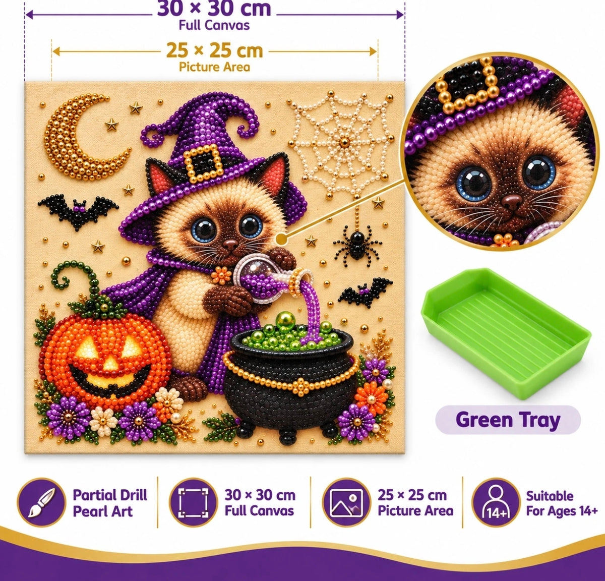 Halloween Cat Making Potions Pearl Beaded Diamond Art Kit