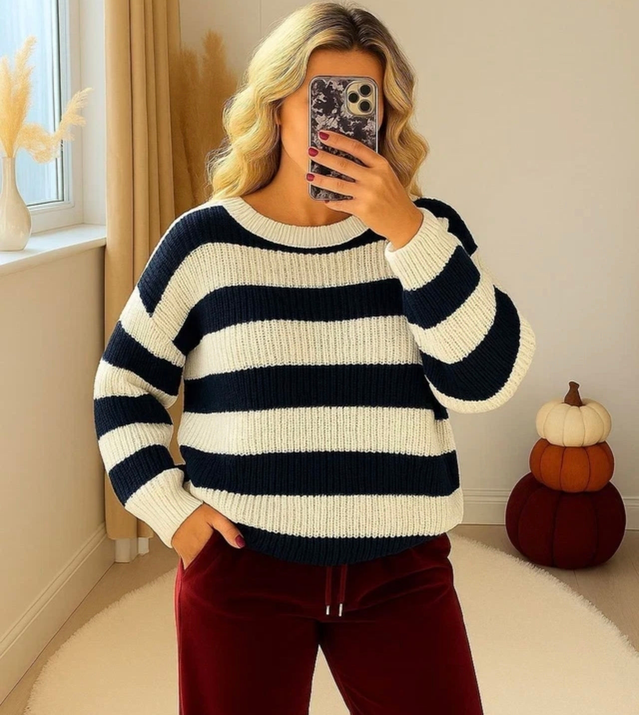 Ladies Chunky Knit Striped Jumper