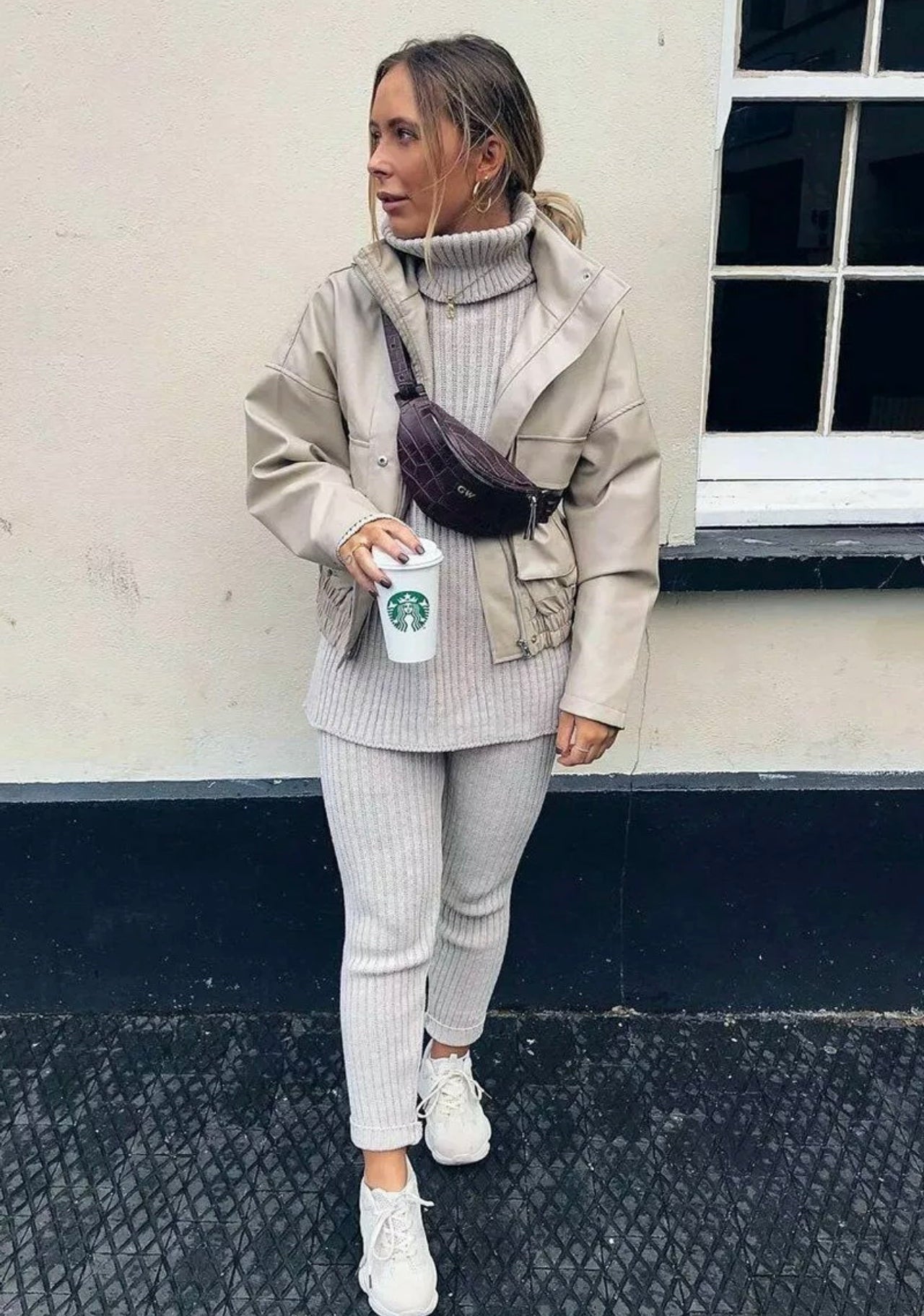 2pc Roll Neck Chunky Knitted Lounge Wear Set