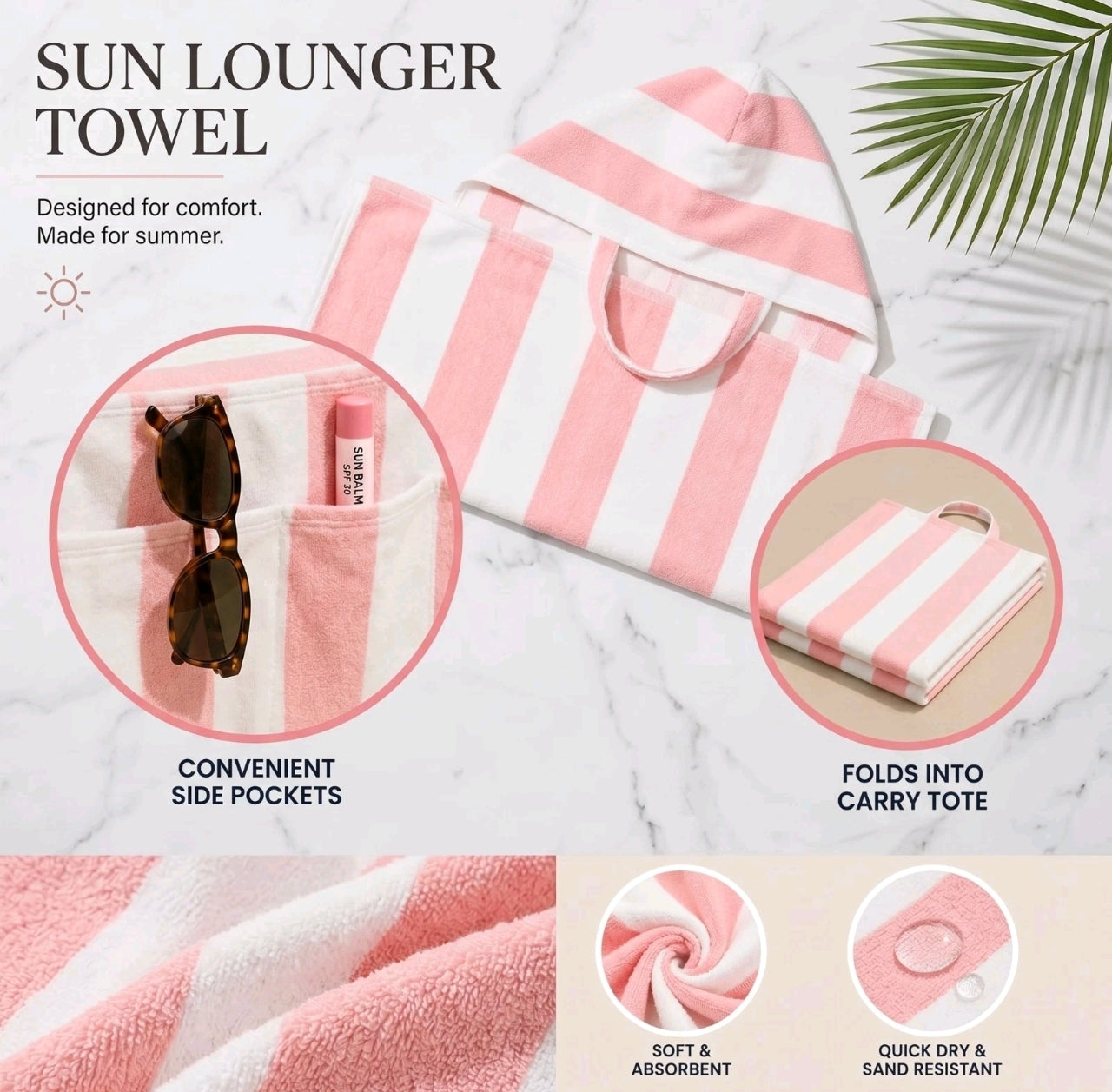 Sun Lounger Beach Towel With Pockets