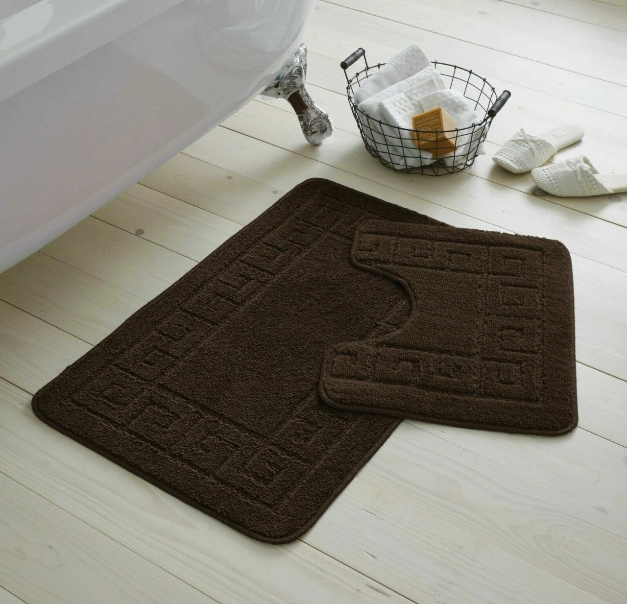 2pc Non - Slip Greek Key Style Bathroom Mat Set