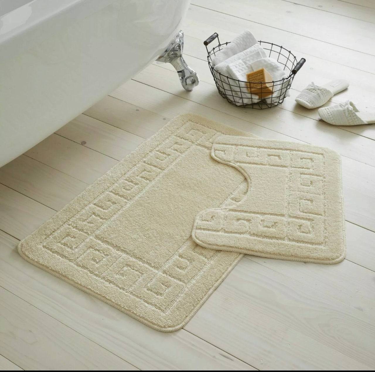 2pc Non - Slip Greek Key Style Bathroom Mat Set
